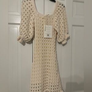 SABO SKIRT - mini crochet dress (lined), size S